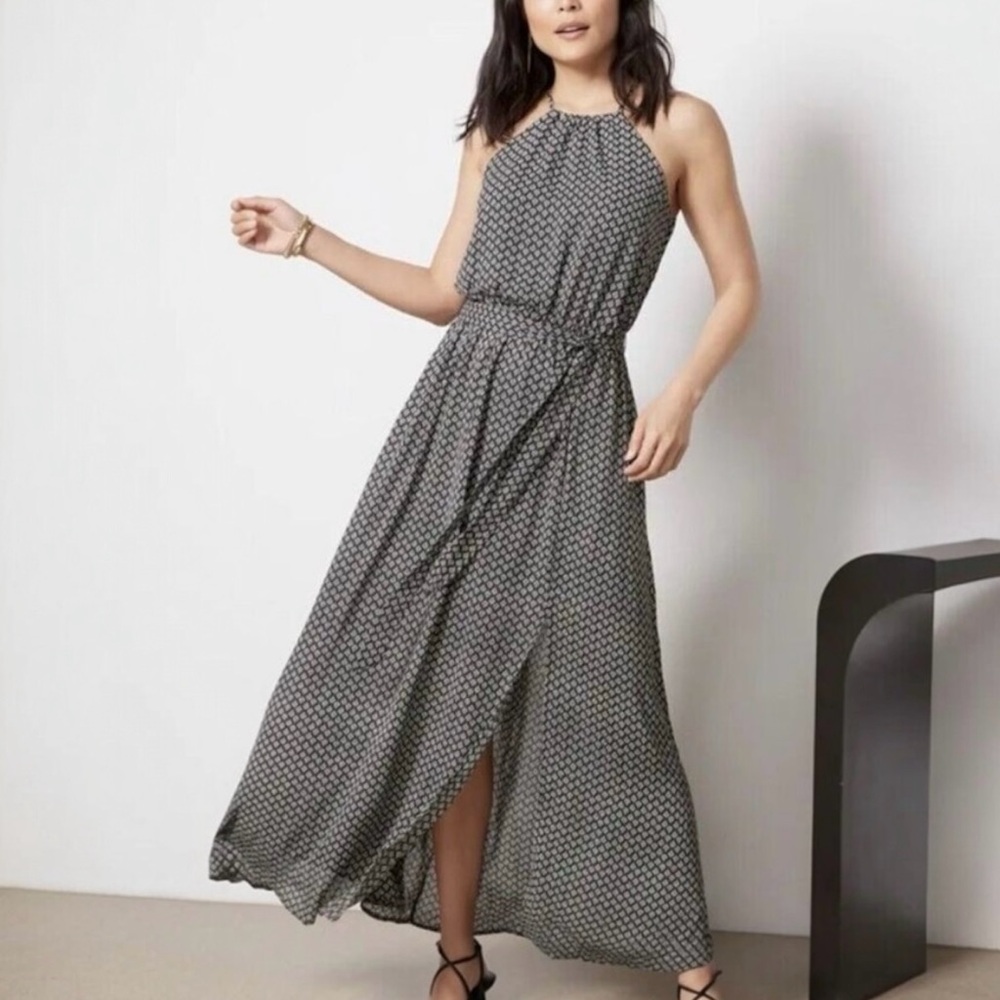 EVEREVE Jules Halter Maxi Dress Size M Diamond Geometric Print Black White